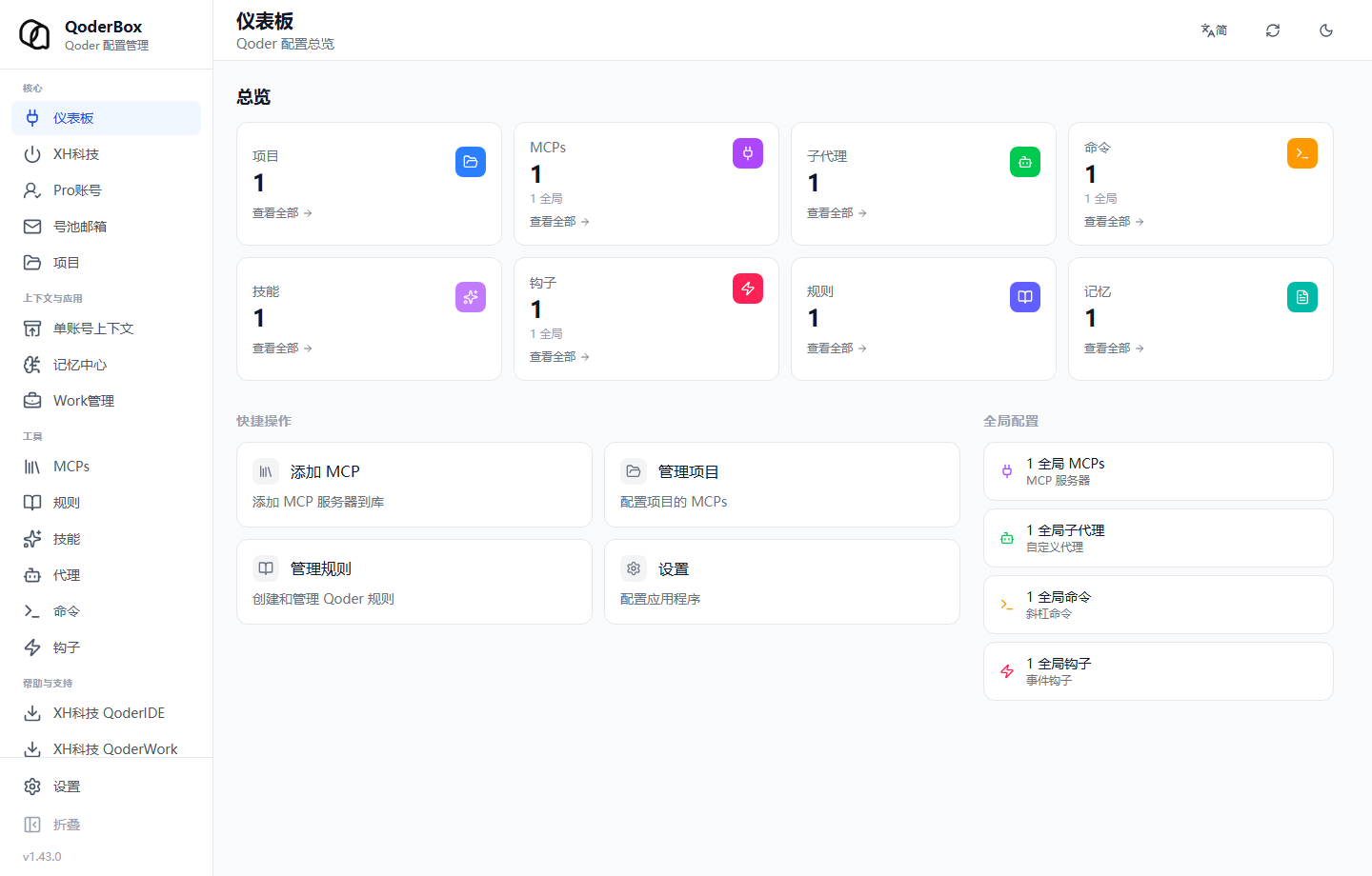 QoderBOX 仪表板实拍